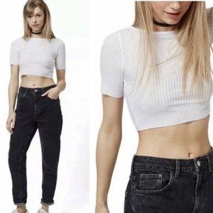 TOPSHOP Ribbed Crop Top White Short Sleeve Shirt WOMEN'S Size 4 / 6